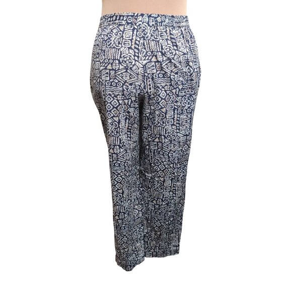 Appleseeds 14 Navy Tan Tribal Print Cotton Pants Tiki Oasis Lounge Boho Coastal - Picture 2 of 12